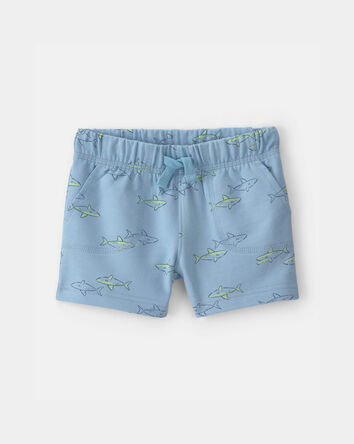 Baby Boy Shark French Terry Shorts - Blue, 