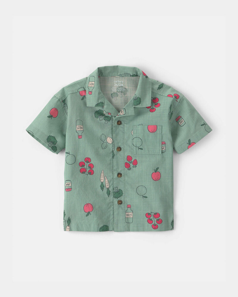 Tout-petit gar&ccedil;on - Chemise boutonn&eacute;e manches courtes &agrave; motif de fruits et l&eacute;gumes - Vert, image 1 sur 2 diapositives