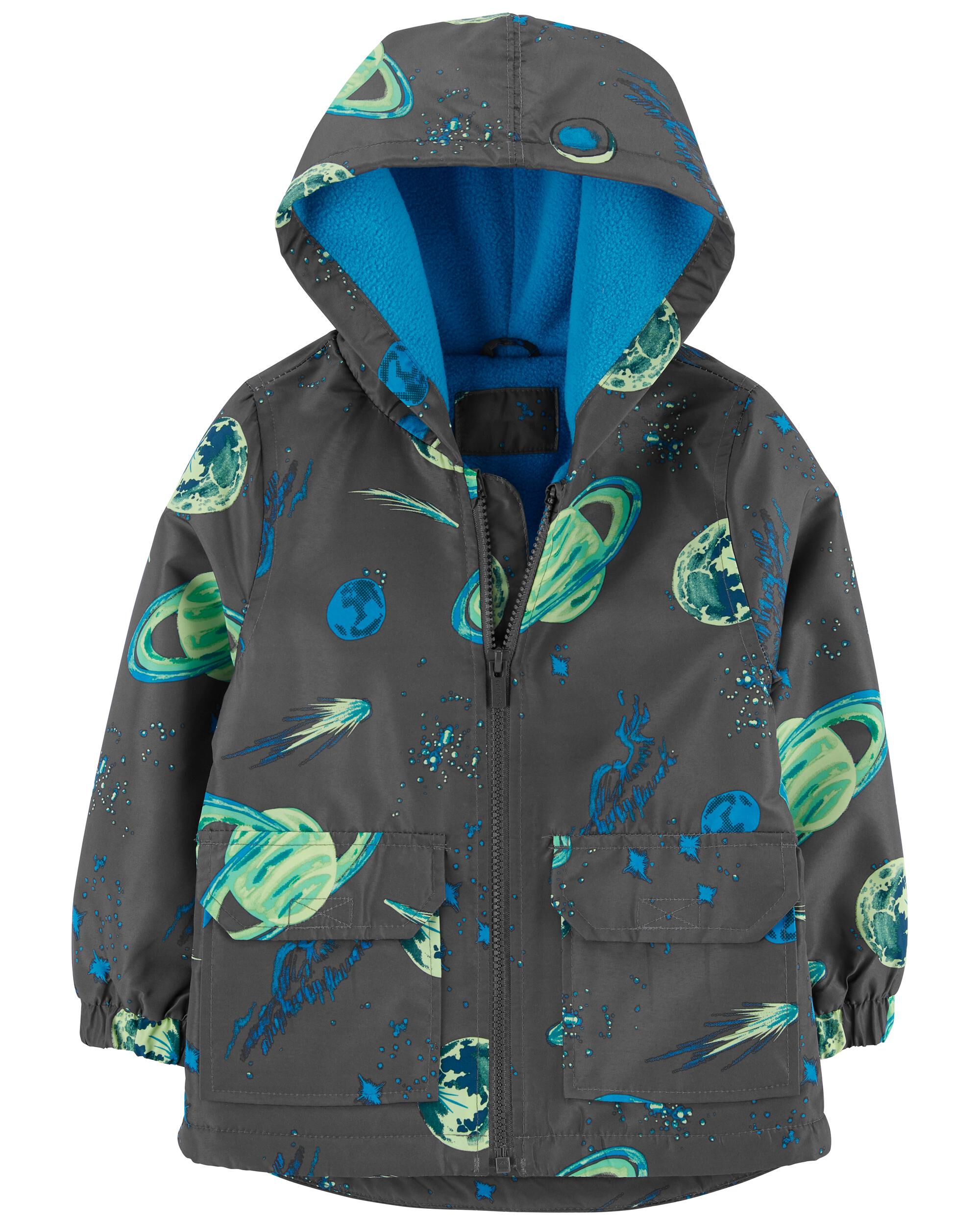 Fleece Lined Space Print Rain Jacket