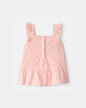 Toddler Girl Eyelet Top - Pink, 