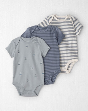 Baby 3-Pack Organic Cotton Bodysuits in Sail Away Print, 