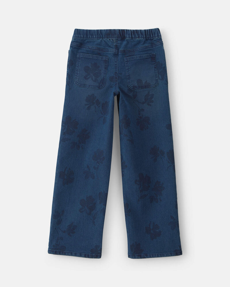 Girls Floral Denim Relaxed Jeans - Medium Wash, image 2 of 5 slides