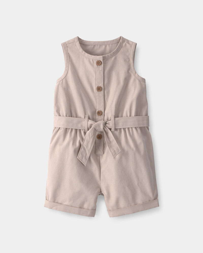 Baby Girl Solid Canvas Sleeveless Romper - Beige, image 1 of 3 slides