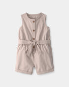 Baby Girl Solid Canvas Sleeveless Romper - Beige, image 1 of 3 slides