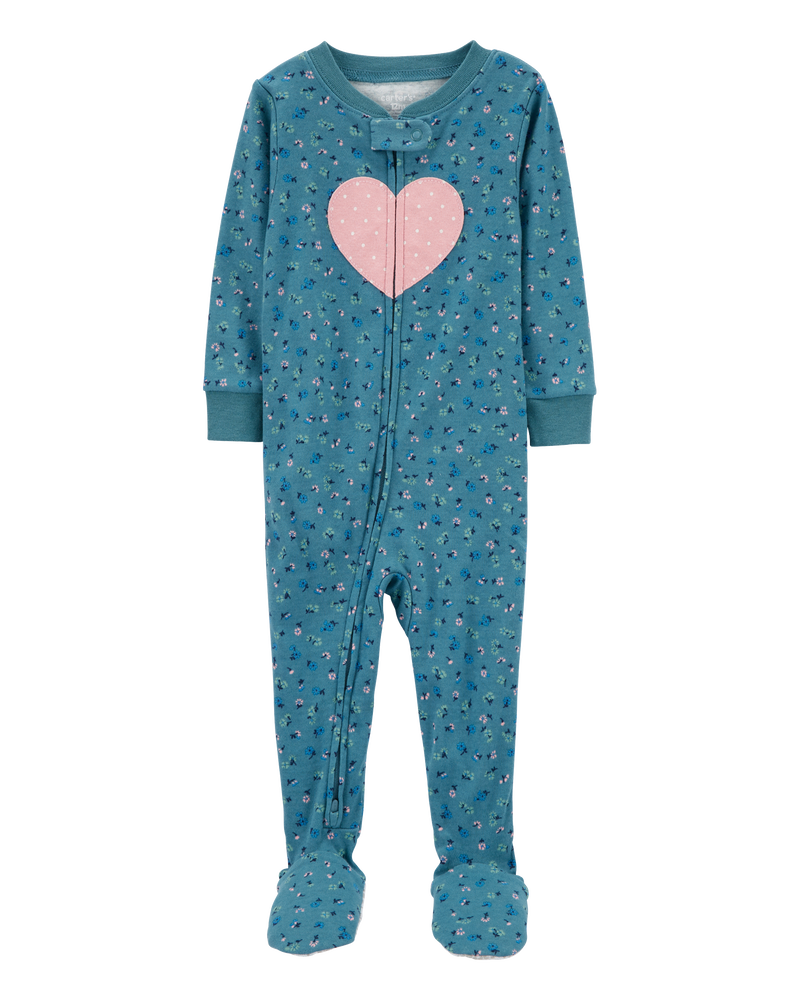Toddler 1-Piece Heart 100% Snug Fit Cotton Footie Pyjamas, image 1 of 4 slides
