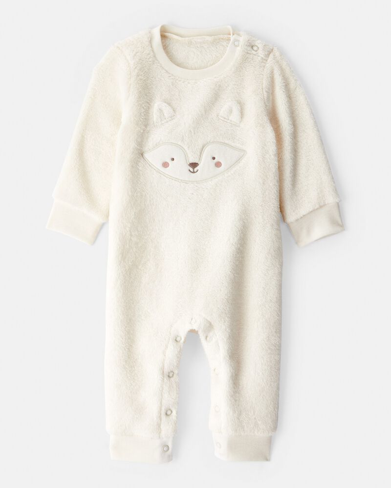 Baby Girl Fox Velour Long-Sleeve Snug Fit Jumpsuit - White, image 1 of 3 slides