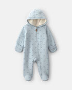 Baby Boy Train Teddy Fleece Long-Sleeve Jumpsuit - Blue, image 1 of 4 slides