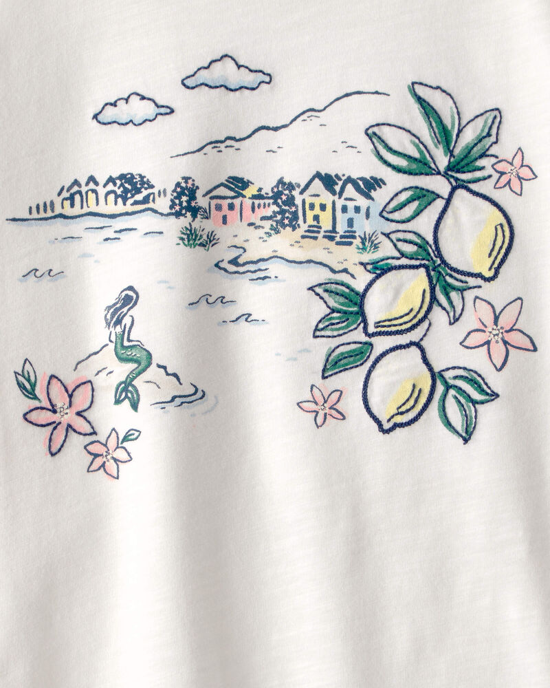 Filles - Haut &agrave; paysage et sir&egrave;ne - Blanc, image 3 sur 3 diapositives
