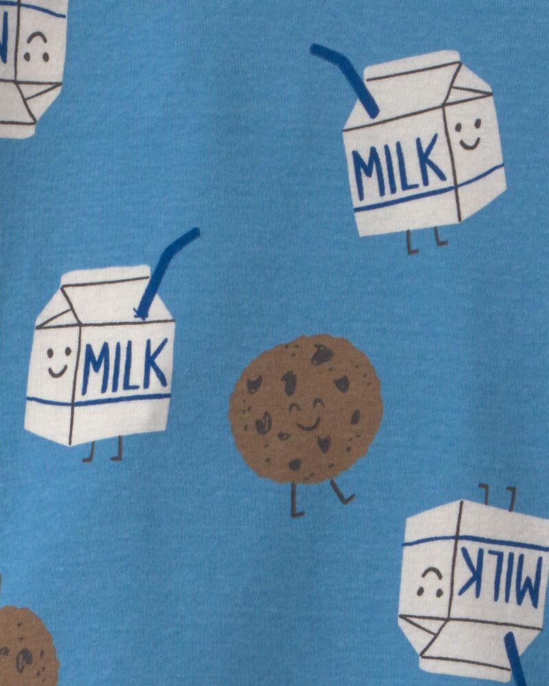 B&eacute;b&eacute; gar&ccedil;on - Pyjama ajust&eacute; 4 pi&egrave;ces en 100 % coton &agrave; motif lait et biscuits &ndash; Bleu, image 3 sur 3 diapositives