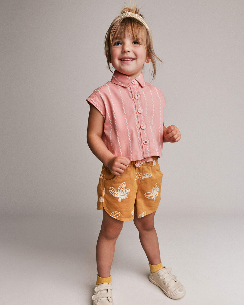 Toddler Girl Sleeveless Button-Down Top in Stripes - Light Pink, image 3 of 6 slides