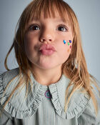 Toddler Girl Peter Pan Collar Top in Stripes - Teal, image 3 of 6 slides