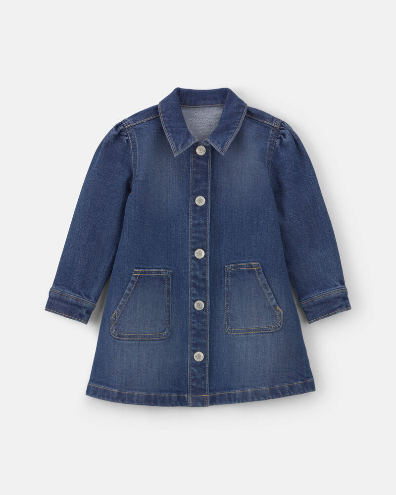 Toute-petit fille - Robe en denim &agrave; manches longues &ndash; D&eacute;lav&eacute; fonc&eacute;, image 1 sur 3 diapositives