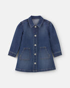 Toute-petit fille - Robe en denim &agrave; manches longues &ndash; D&eacute;lav&eacute; fonc&eacute;, image 1 sur 3 diapositives