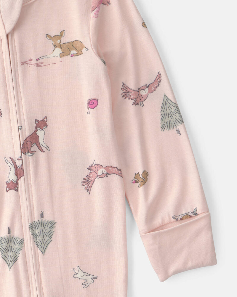 Baby Girl Woodland PurelySoft&trade; 2-Way Zip Sleeper - Pink, image 4 of 9 slides
