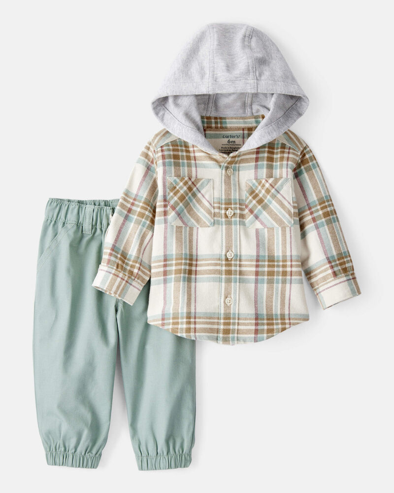 Baby Boy 2-Piece Print Cotton Long-Sleeve Tee & Pant Set - Plaid, image 1 of 6 slides