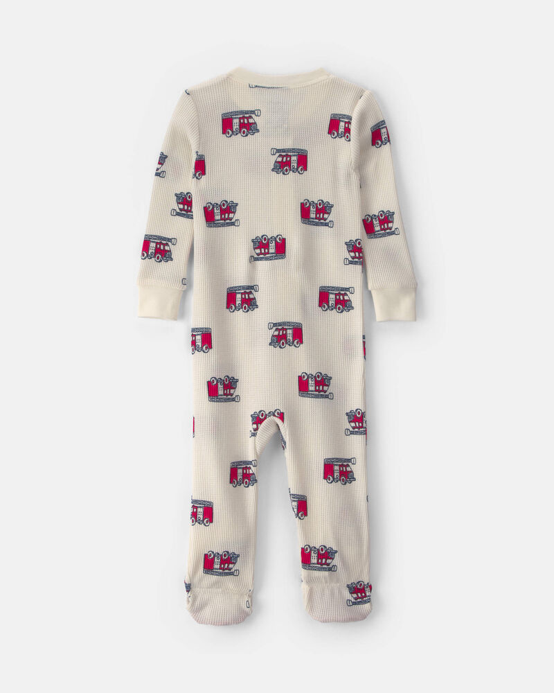 Baby Boy 1-Piece Firetrucks Thermal Snug Fit Pyjama - Cream, image 2 of 5 slides