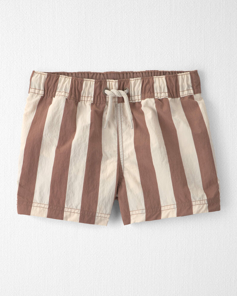 Toddler Boy Recycled Swim Trunks in Brown Stripes, image 1 of 7 slides