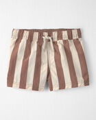 Toddler Boy Recycled Swim Trunks in Brown Stripes, image 1 of 7 slides