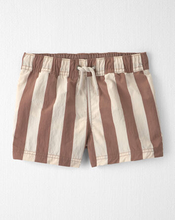 Toddler Boy Recycled Swim Trunks in Brown Stripes, 