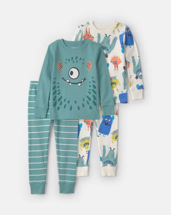 Tout-petit gar&ccedil;on - Pyjama ajust&eacute; 4 pi&egrave;ces en 100 % coton &agrave; motif monstre &ndash; Sarcelle/Cr&egrave;me, 