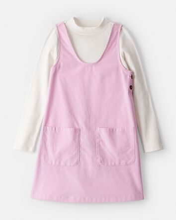 Girls Corduroy Dress Set - Pink/Ivory, 