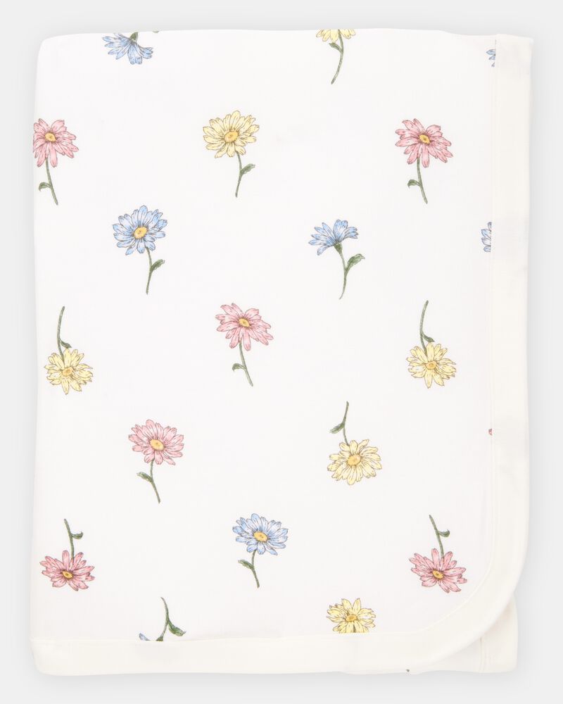 B&eacute;b&eacute; fille - Couverture PurelySoft &agrave; fleurs - Ivoire, image 1 sur 2 diapositives