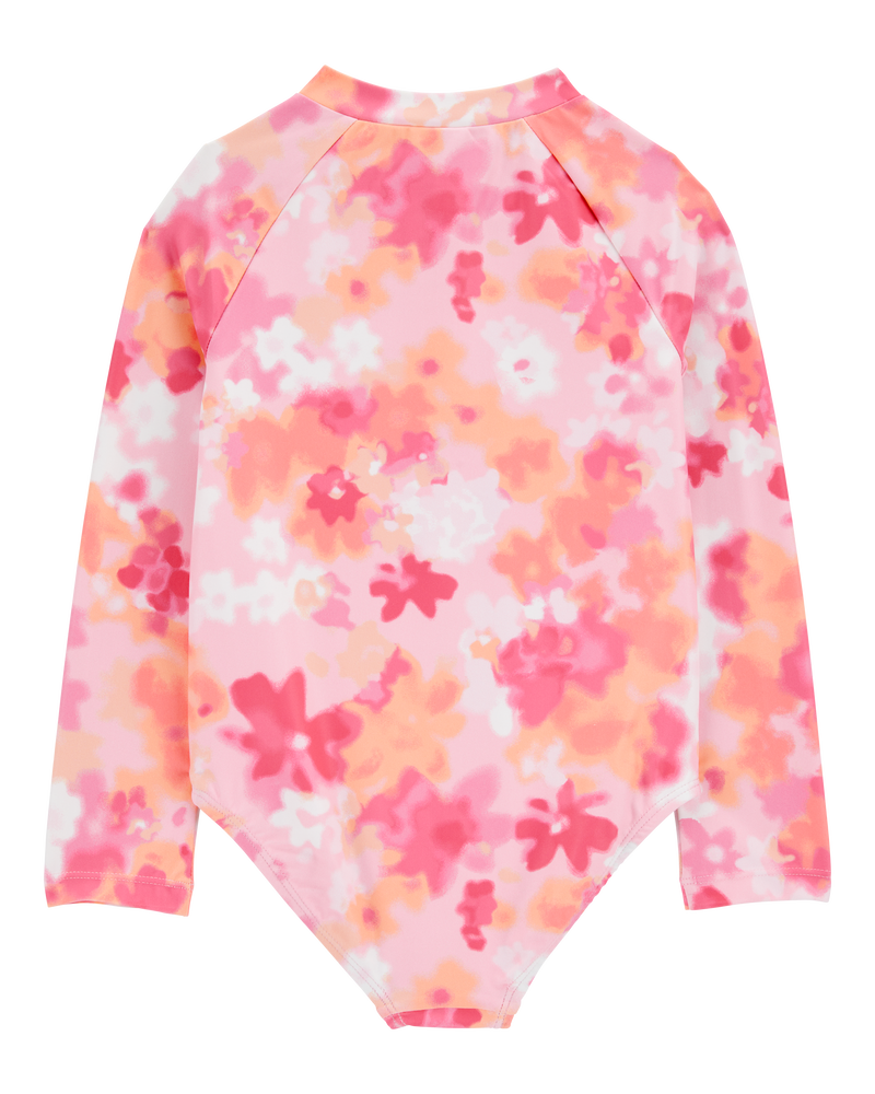 Toddler 1-Piece Floral Print Long-Sleeve Rashguard Swimsuit - Pink, image 2 of 4 slides
