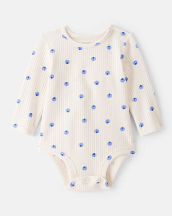 Bébé fille - Cache-couche à manches longues en coton avec imprimé de bleuets – Blanc, 