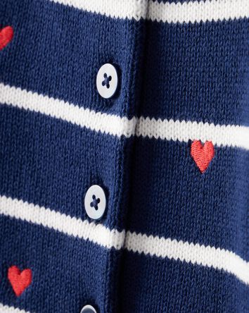 Baby Girl Striped Heart Long-Sleeve Cardigan - Navy, 