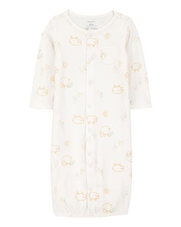 Baby Girl 3-Piece Barnyard Converter Gown & Cap Set - Ivory, 
