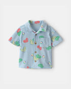 Baby Boy Pool Floatie Short-Sleeve Button-Down Shirt - Blue, image 1 of 3 slides