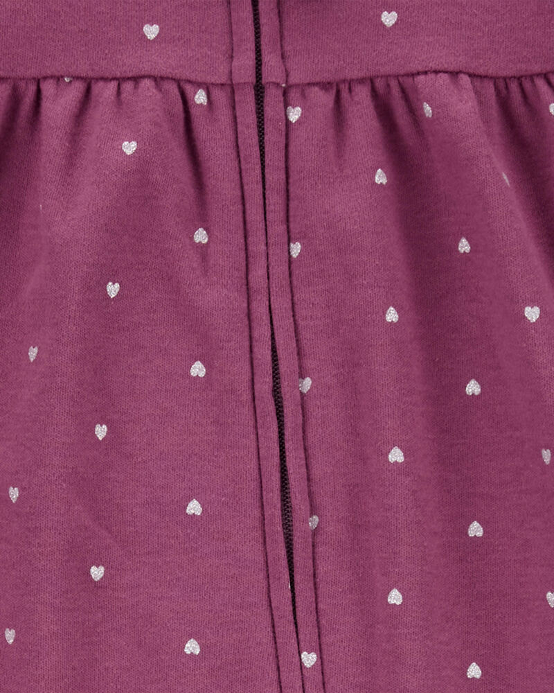 Bébé fille - Grenouillère en coton à fermeture à glissière à 2 sens à motifs de cœurs, image 2 sur 3 diapositives