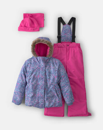 Girls 2 Piece Hearts Print Snowsuit- Grey
, 