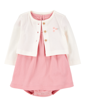 Baby 2-Piece Bodysuit Dress & Cardigan Set, 