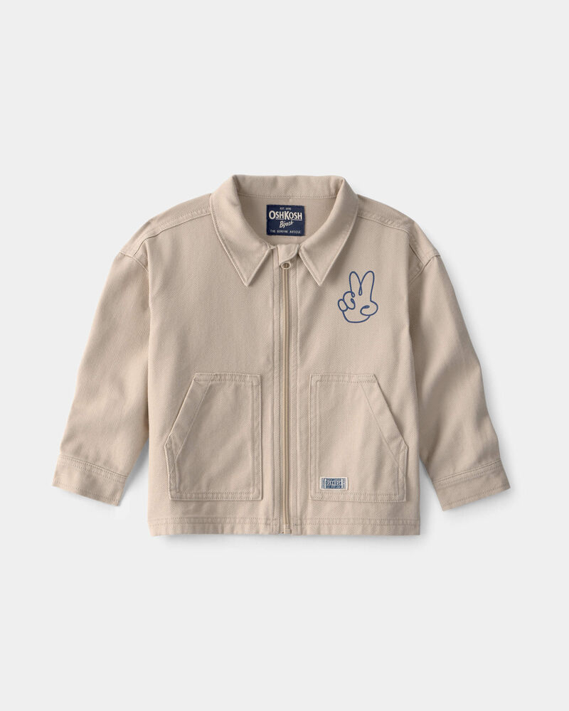 Toddler 'One of a Kind' Peace Sign Zip-Up Jacket - Khaki, image 1 of 4 slides