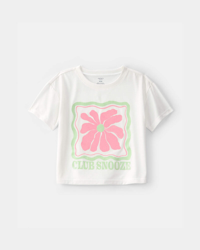 Girls Club Snooze' Flower Short-Sleeve Loose Fit 2-Piece Pyjama Set - Ivory/Green, image 3 of 6 slides
