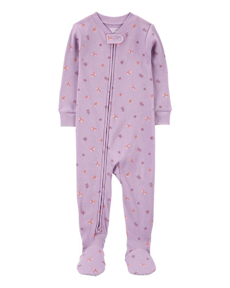 Toddler Girl 1-Piece Butterfly Thermal Footie Pyjamas, image 1 of 4 slides