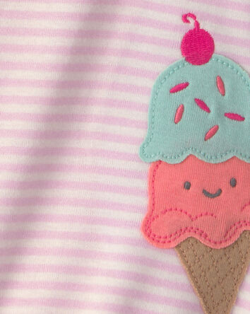 Baby Girl Striped Ice Cream Romper - Pink, 