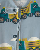 Baby Boy 1-Piece Snow Truck 2-Way Zip DreamPlush Snug Fit Footed Pyjama - Blue, image 3 of 5 slides