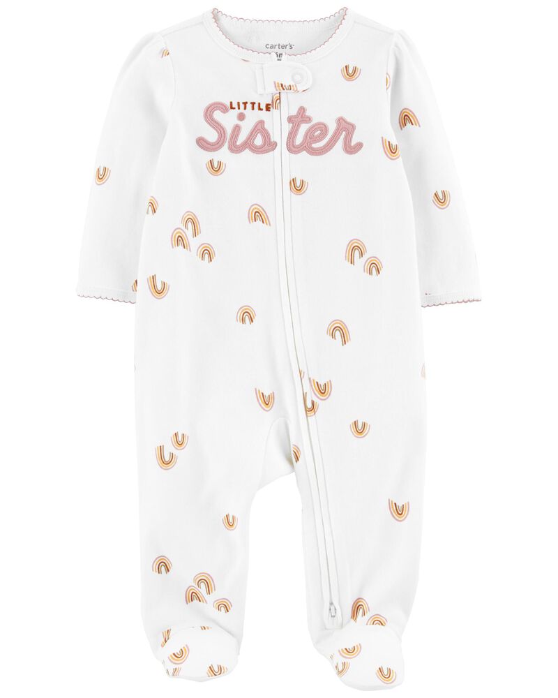 Baby Little Sister 2-Way Zip Cotton Sleeper, image 1 of 3 slides