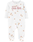 Baby Little Sister 2-Way Zip Cotton Sleeper, image 1 of 3 slides