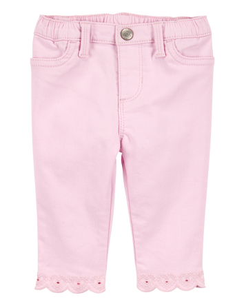Baby Woven Embroidered Hem Pants - Pink, 