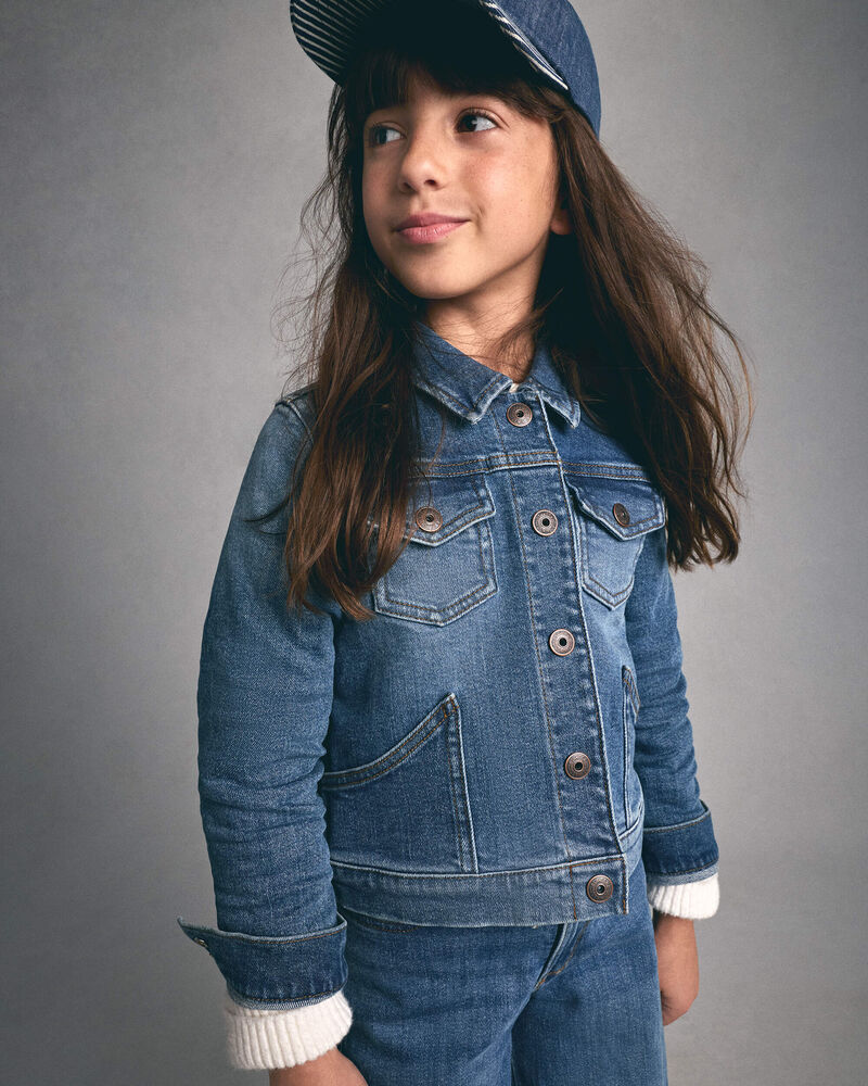 Girls Bear Long-Sleeve Denim Jacket - Medium Wash, image 4 of 7 slides