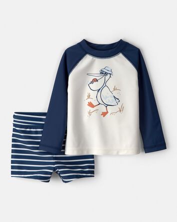 Baby Boy 2-Piece Pelican Long-Sleeve Rashguard Swimsuit Set - Navy/White, 
