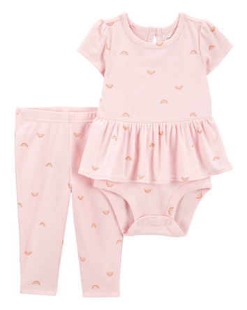 Baby 2-Piece Rainbow Peplum Bodysuit Pant Set, 