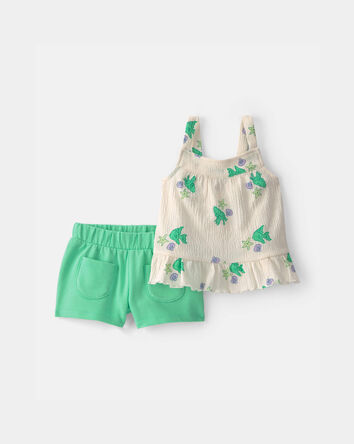 B&eacute;b&eacute; fille - Ensemble 2 pi&egrave;ces sort et haut &agrave; motif de poisson &ndash; Vert/Blanc, 