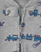 Baby Boy Train Cotton 2-Way Zip Thermal Sleeper - Grey, image 3 of 5 slides