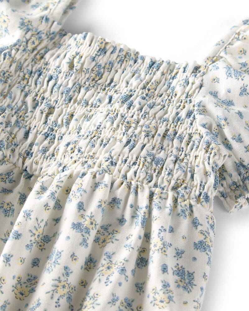 Baby Girl Linen Romper Made with Organic Cotton in Spring Bloom, image 2 of 4 slides