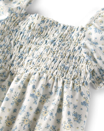 Baby Girl Linen Romper Made with Organic Cotton in Spring Bloom, 