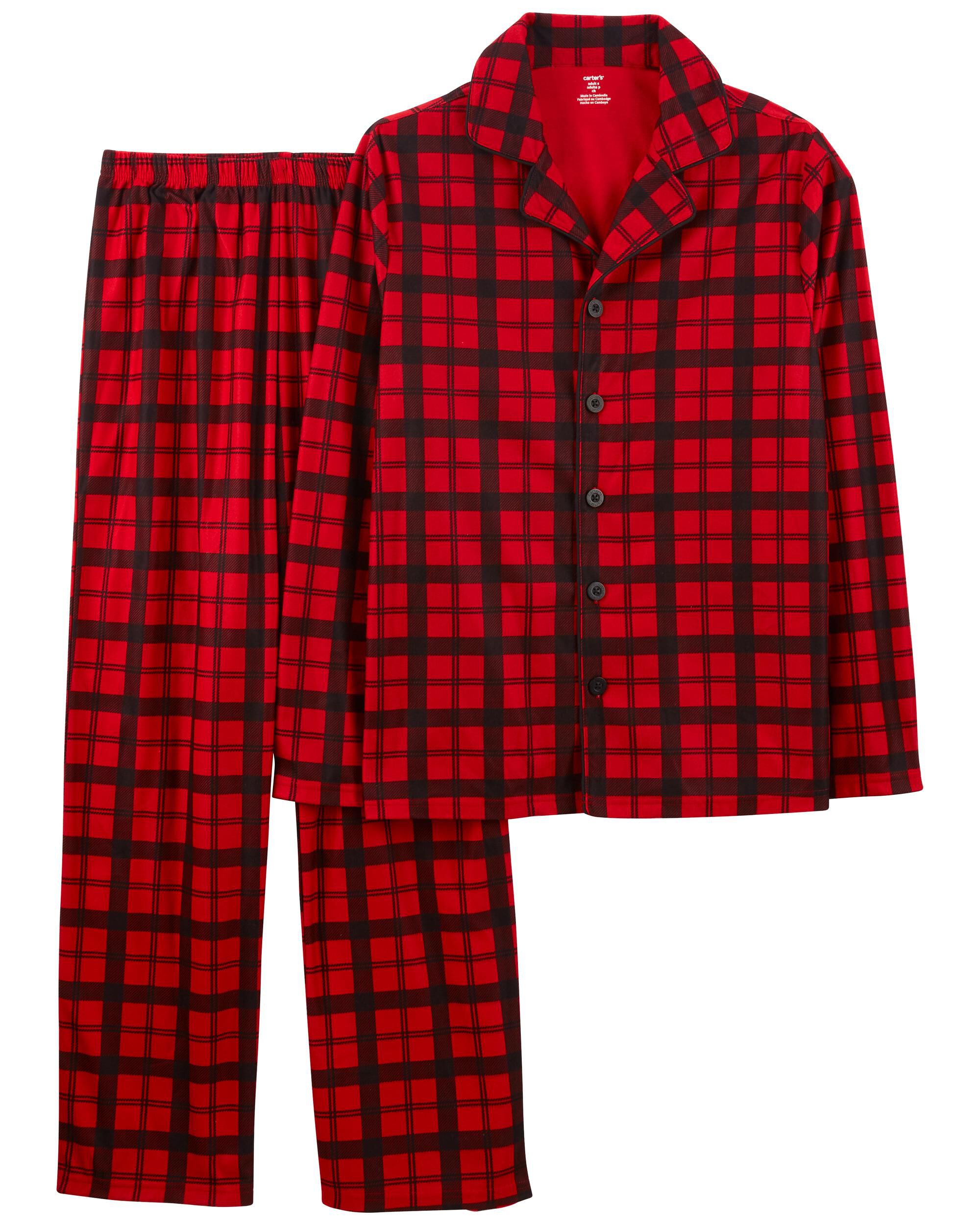 2 Piece Adult Plaid Coat Style PJs
